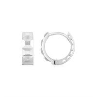 14k White Gold Square Faceted Huggie Earrings