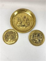 3pc Stamped Brass Colonial Hanging Plates
