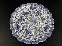 Oriental Blue & White Porcelain Bird Motif Plate