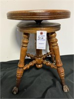 Antique Wood Stool With Glass Balls+Claw Feet