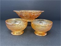 Iridescent Carnival Glass Bowl and Sherbet Cups