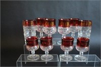 Kings Crown Thumbprint Ruby Red Glass Sets
