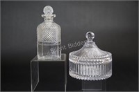 Heavy Pressed Glass Decanter & Lidded Dish