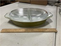 Vintage Pyrex Divided Cassarole Bowl w/ 2 Lids