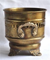 Antique Brass Planter Pot Footed and Pierced