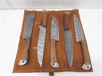5 Piece Custom Made Damascus Steel Cutlery Set