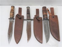 (3) Custom Made Damascus Steel Fixed Blade