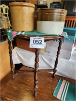 Vintage crocks w/ cute end table 24" t x 24" x 12"