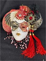 Red Ceramic Wall Mask w/ Beads