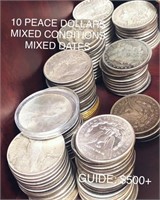 (10) Silver Peace Dollars - Mixed