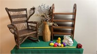 Wooden Shelf, Whicker Vase With Floral