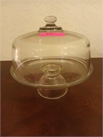 Glass pedestal cake plate with lid