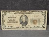 1929 Ntl Bank of Scranton, PA  $20 Bill