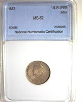 1862 1/4 Rupee NNC MS62 India