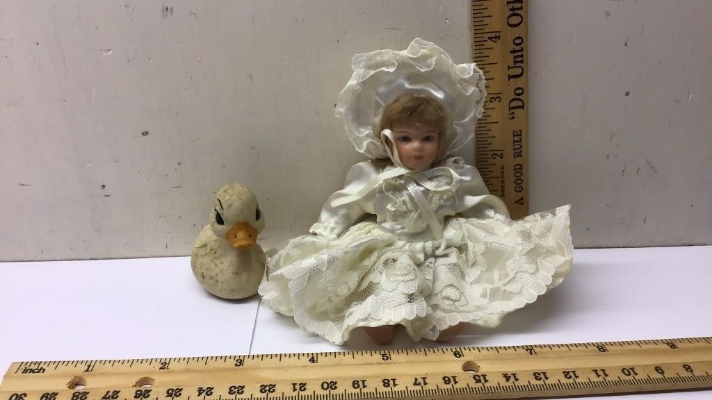 OF) BISQUE BABY DOLL W/PORCELAIN DUCK