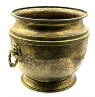 Brass Rounded Pot with Lion Head Handles