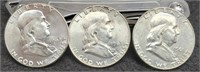(3) Franklin AU Half Dollars: 1961, 1963 P&D
