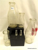 6 Vintage Embossed Glass Milk Bottles