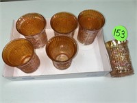 (6) Carnival Marigold Embossed Rose Tumblers