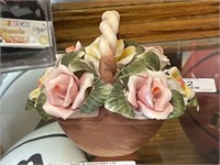 Ornate Ceramic Basket with Flowers