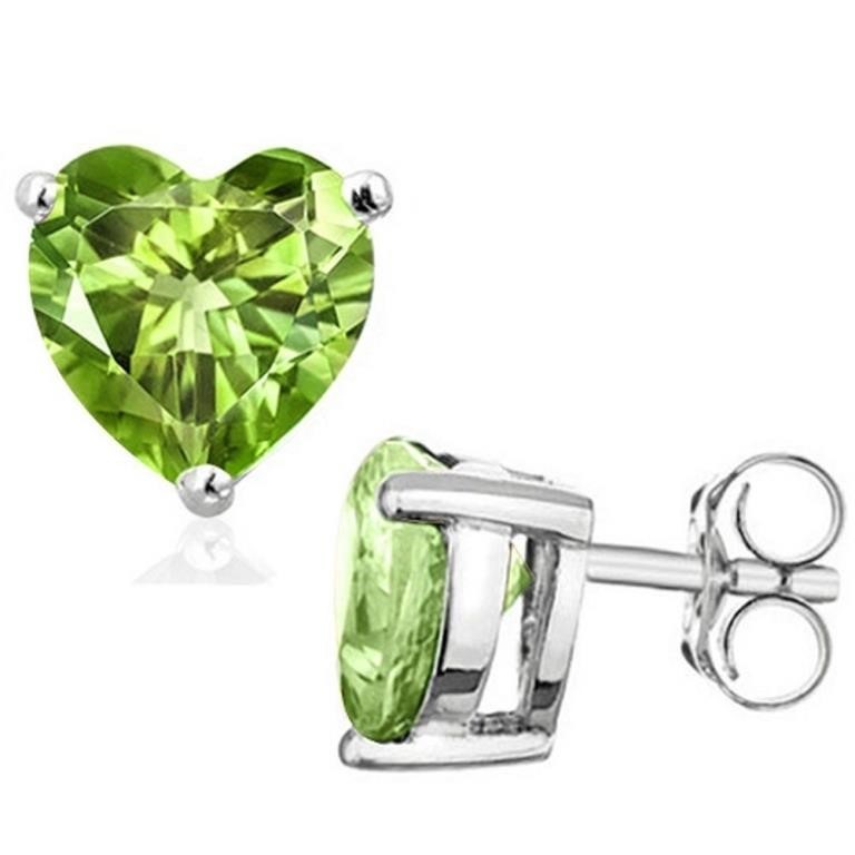 6MM Heart Cut Peridot 1.85CTW Stud Earrings in Ste