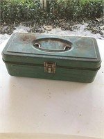Vintage Fishing box, reel, lucky 13