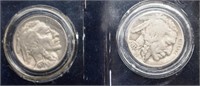2 1937 Buffalo Nickels in Glass Cubes