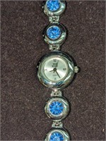 Nolan Miller Simulated Tanzanite Silver Tone Watch