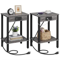 Set of 2 End Table with Charging Station, Narrow