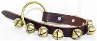 Brass sleigh bells on 17" leather strap