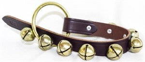 Brass sleigh bells on 17" leather strap