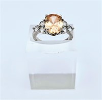 Citine & CZ Sterling Silver Ring