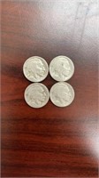 4 Buffalo Nickels - Year Worn