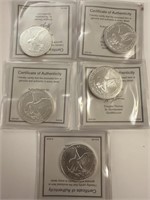 Five 2021 American Eagle, 1 ounce silver coins