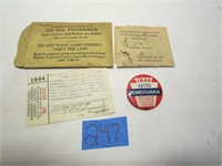 1944 PA Fishing License & Button 44755