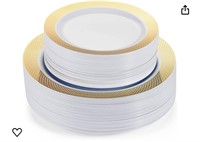102 Pieces white and gold Plastic Plates