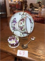 DECORATIVE TEA CUP AND SAUCER WITH STAND
