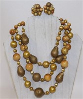 Vintage ART Signed Necklace & Clip Earrings Set
