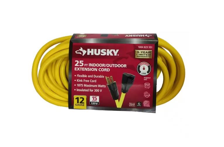 Husky 25 Ft. 12/3 Extension Cord, Yellow