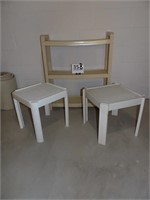 Plastic Shelf Unit & 2 Patio Side Tables