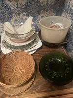 Glass, ceramic platers, bowl, clothes, pins,