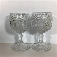 PAIR PRESSED GLASS GOBLETS EAPG
