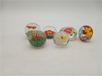 Art Glass Studio Paperweights w/ Butterfly flowers