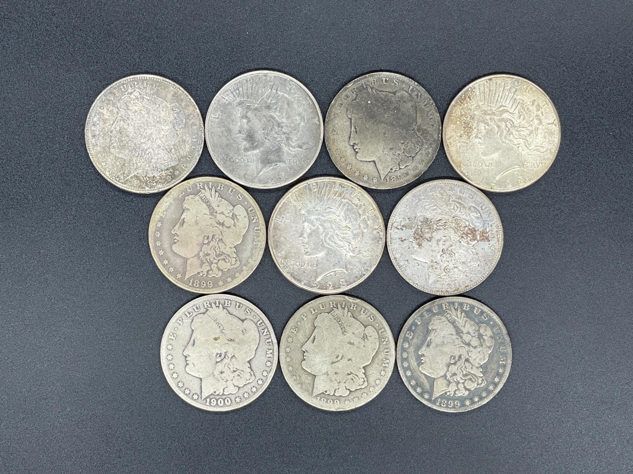 10 U.S. silver dollars (7 - Morgan, 3 - Peace)