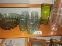 Vintage Glasses & Bowl, 2 Vases