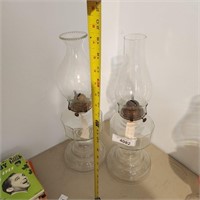 2 Vintage Clear Kerosene Lamps