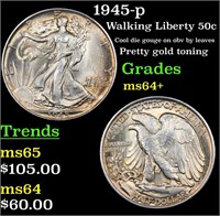 1945-p Walking Liberty 50c Grades Choice+ Unc