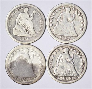 FOUR (4) SEATED LIBERTY HALF DIMES - 1853 to 1860