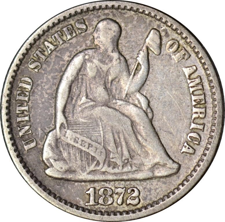 1872 SEATED LIBERTY HALF DIME - VF
