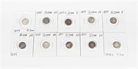 10 HALF DIMES - 1834 to 1859